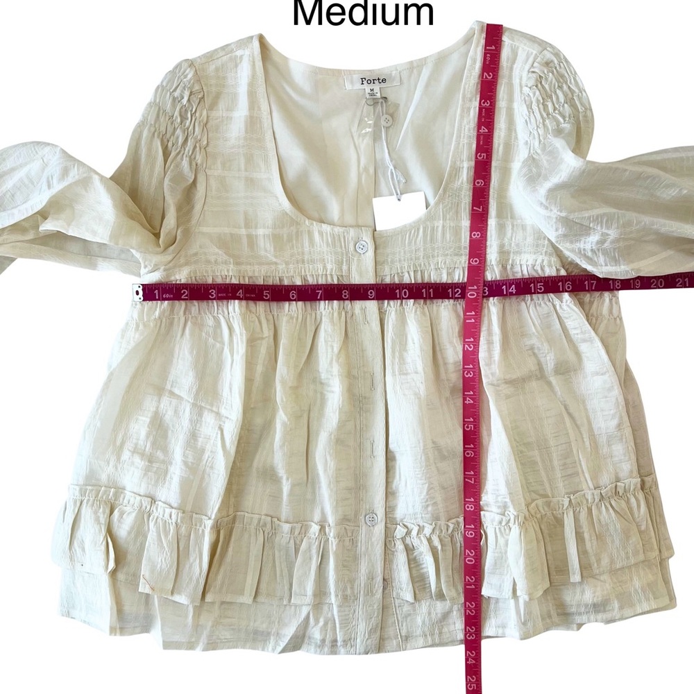 Ruffle Hem Peasant Blouse in Ecru - Picture 13 of 16